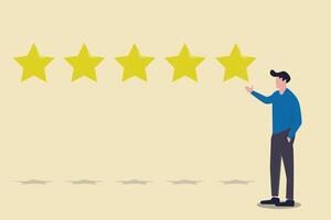 customer present the stars to complete five stars. concept of Service rating, satisfaction, and experience vector
