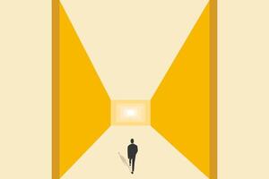Businessman follow a path for business opportunities. visionary leadership different business routes. Symbol of ambition, motivation and long road ahead vector