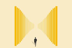 Businessman follow a path for business opportunities. visionary leadership different business routes. Symbol of ambition, motivation and long road ahead vector