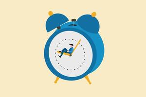 Businessman enjoy on the time running clock. concept of efficiency, Wasted time, and low productivity vector