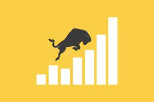 Bull jump the graph, bullish market trend in stocks or crypto. Trade exchange, up arrow graph for increase in rates. vector
