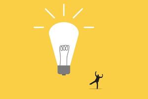Businessman happy look lightbulb. Concept of New idea, brainstorming, innovation, success vector