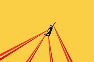Businessman tied up with red tape. concept of struggle, limitation and trap or challenge vector