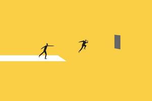Business challenge concept with man jump to the window. Goal or target behind obstacle. Eps10 illustration. vector