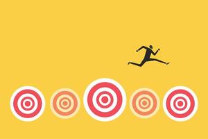 Businessman jumping on bigger target, successfully. advancement in career or business growth concept. Aspiration and motivation vector