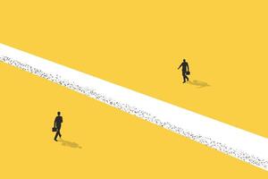 Business dispute or disagreement concept with two businessman walking away from each other. Symbol of miscommunication, conflict, argument. Eps10 illustration vector