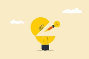 lightbulb rocket launch flying high from opening bright lightbulb idea. Business creativity and inspiration concepts . motivation for success. think big ideas vector