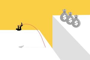 Pole jump across the building to reach the money. concept of success, solution, challenge, opportunity and goal. Minimal Eps10 illustration. vector