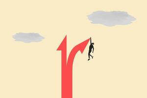 Different Arrows Pointing or Moving to Different Directions. businessman pull the arrow for opportunity. concept of problem solving, leadership, ambition, courage and vision vector