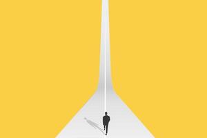 Businessman follow a path for business opportunities. visionary leadership different business routes. Symbol of ambition, motivation and long road ahead vector
