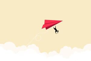 Leadership success concept red paper plane. Think differently, new idea, change, trend, courage, creative solution, innovation concept. vector