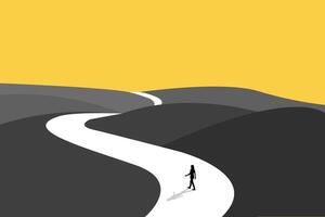 Businesswoman follow a path for business opportunities. visionary leadership different business routes. Symbol of ambition, motivation and long road ahead vector
