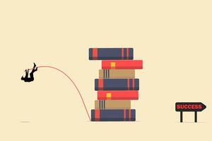 businessman jump books for graduation. concept of success, education level and skill development vector