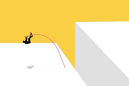 Pole jump across the building. concept of success, solution, challenge, opportunity and goal. Minimal Eps10 illustration. vector