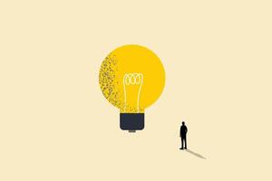 Businessman standing in front of a huge light bulb. concept of new idea, creativity, innovation, problem solve vector