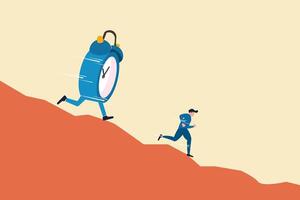 Businessman chased by huge clock. concept of Run out of time, work deadline, and time countdown vector