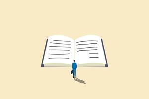 businessman standing in front of a huge book. Symbol of ambition and motivation vector