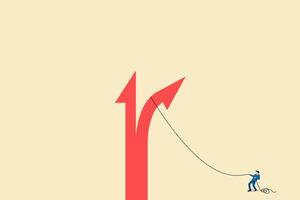 Different Arrows Pointing or Moving to Different Directions. businessman pull the arrow for opportunity. concept of problem solving, leadership, ambition, courage and vision. vector