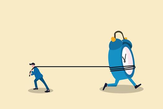 PrinBusinessman pull the clock with the rope. concept of Business deadline, counting down, speed and efficiency to complete work vector