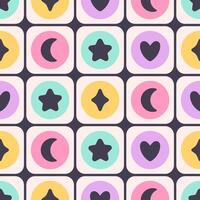 Seamless pattern with geometry shapes of stars, moon, hearts. Print for wallpaper, textile, fabric, wrapping paper vector
