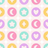 Seamless pattern with geometry shapes of stars, moon, hearts. Print for wallpaper, textile, fabric, wrapping paper vector