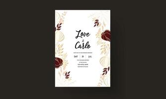 Boho wedding invitation with elegant outline gold leaves vector