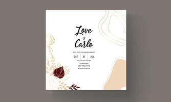 Boho wedding invitation with elegant outline gold leaves vector