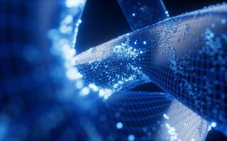 Abstract curve geometry with flowing particles, 3d rendering. photo