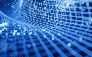 Technology grid tunnel and flowing particles, 3d rendering. photo