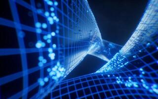 Abstract curve geometry with flowing particles, 3d rendering. photo