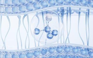 Molecule and transparent skin cell background, 3d rendering. photo