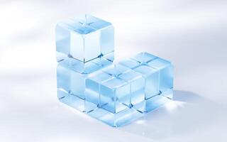 Glass cube with bright light background, 3d rendering. photo
