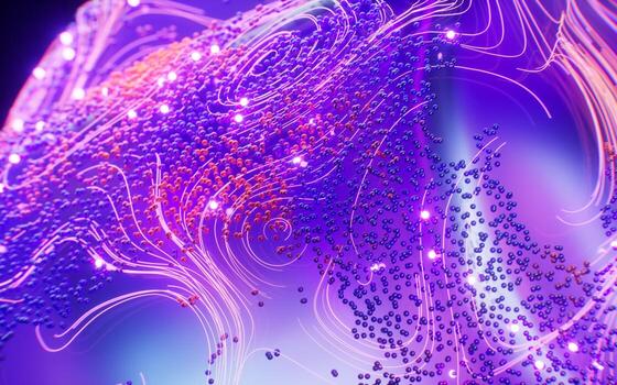 Flowing curve lines and particles, 3d rendering. photo