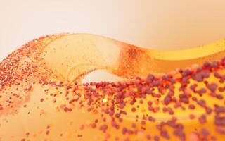 Transparent glass geometry with flowing particles, 3d rendering. photo