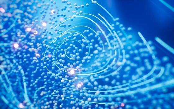 Flowing curve lines and particles, 3d rendering. photo