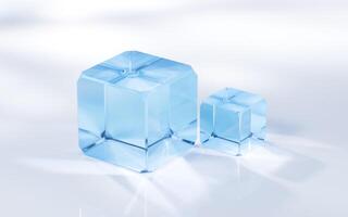 Glass cube with bright light background, 3d rendering. photo