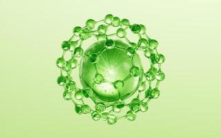 Molecule and green cosmetics liquid ball background, 3d rendering. photo