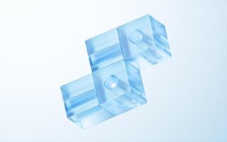 Glass cube with bright light background, 3d rendering. photo