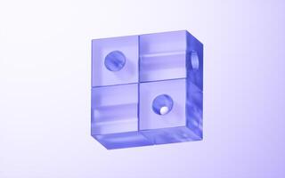Glass cube with bright light background, 3d rendering. photo