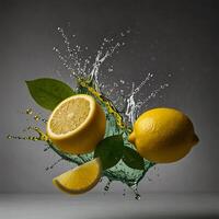 lemon with water splash background AI generate images photo