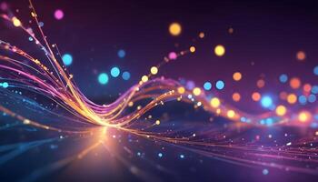 3D wave curve abstract background with lights and bokeh, wallpaper photo
