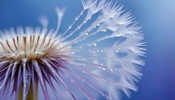 close up dandelion on blue, background wallpaper photo