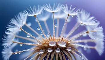 close up dandelion on blue, background wallpaper photo