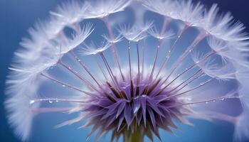 close up dandelion on blue, background wallpaper photo