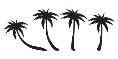 Black palm trees silhouettes set isolated on white background. Tropical palm trees set, Palm silhouettes. Design of palm trees for posters, banners and promotional items. illustration, vector