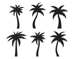 Black palm trees silhouettes set isolated on white background. Tropical palm trees set, Palm silhouettes. Design of palm trees for posters, banners and promotional itemsr illustration, vector