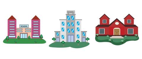 School Building set in flat style isolated on white background. 2d building school modern illustration vector