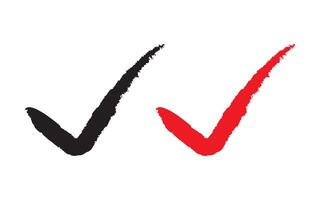 grunge black check mark and red check mark icon isolated on white background illustration. vector