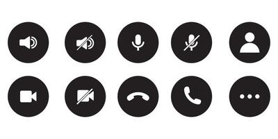 Phone calling icon set. Streaming icon set. call buttons set. Collection of internet conversation buttons. Camera, handset, microphone, speaker, message, and profile vector