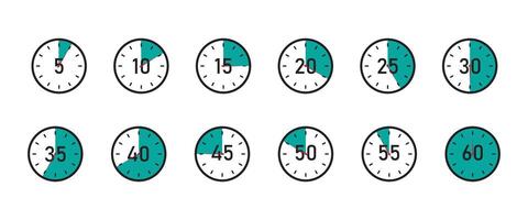 Countdown Timer Symbol Set, stopwatch icons set with different time. Timer, clock, Label cooking time.. Sport, cooking, test, exam, competition, measurement stopwatch illustration. vector